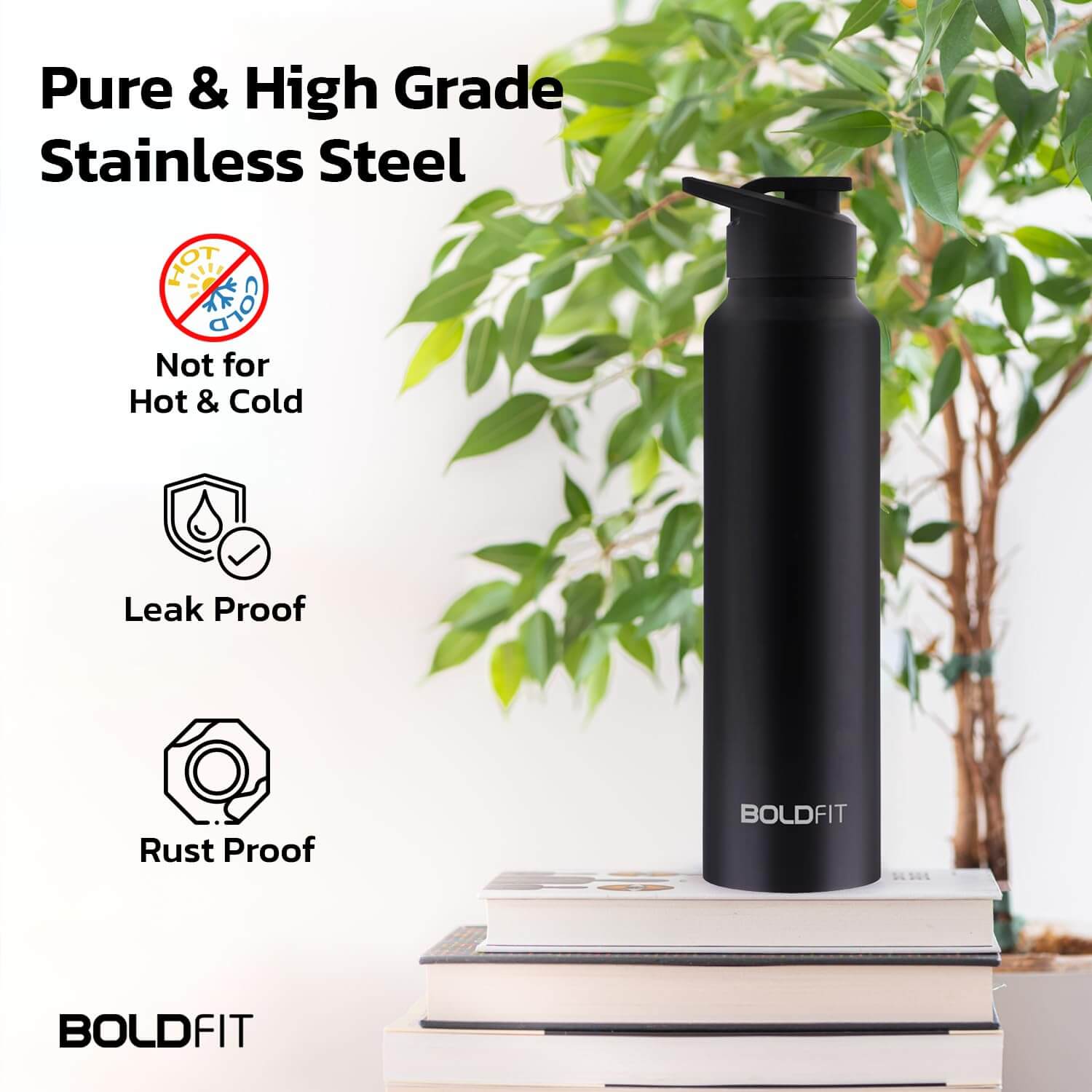 Stainless Steel water bottle - Black 1000ml