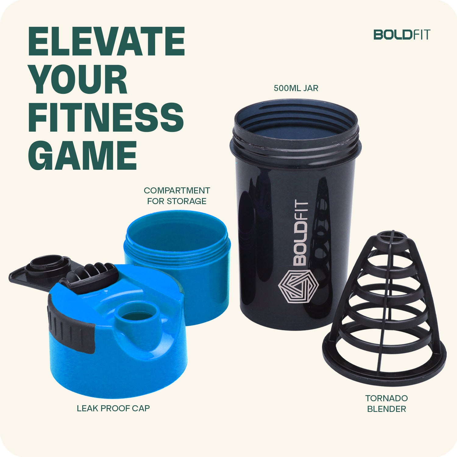 Boldfit Cyclone Shaker 500ml - Blue