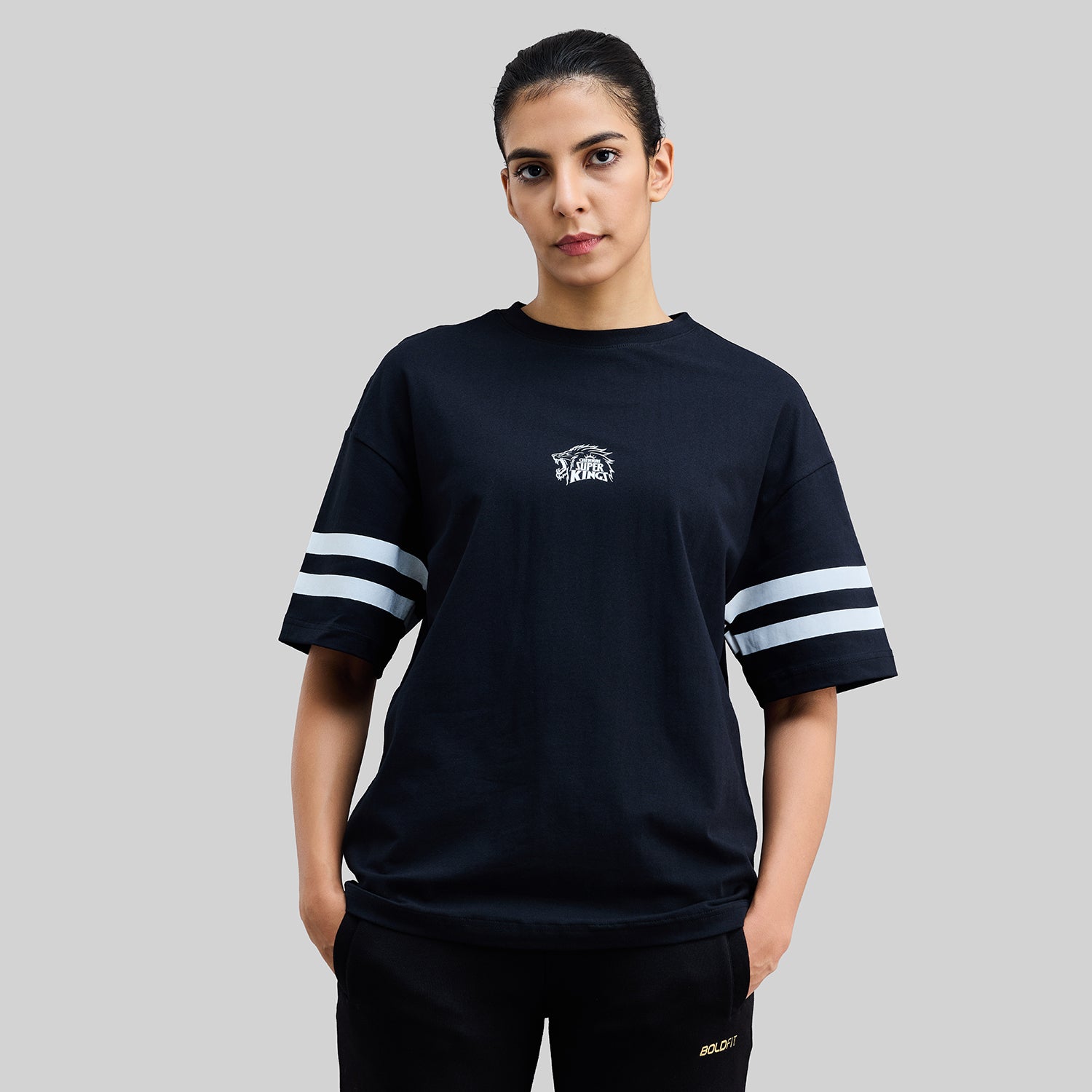 Official CSK Thala Womens Oversized T-Shirt - Black