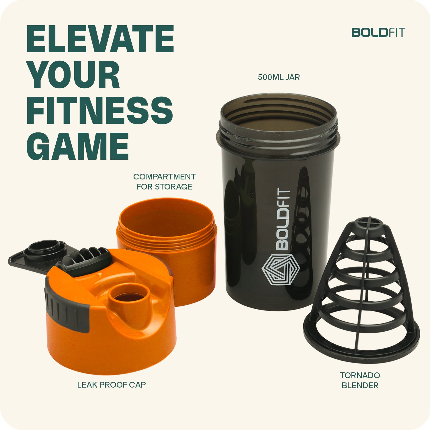 Boldfit Cyclone Shaker 500ml - Orange