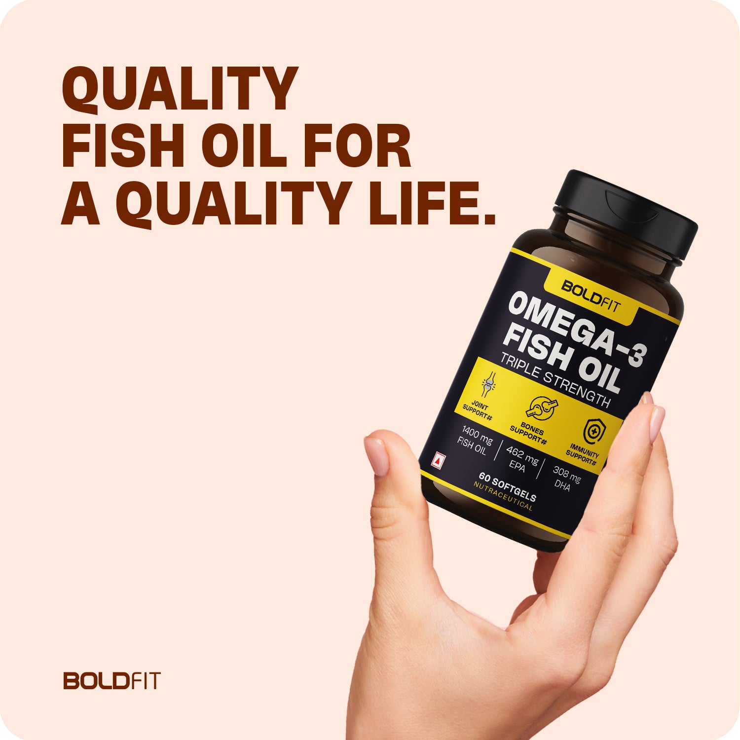 Boldfit Omega 3 Fish Oil Capsules for Men and Women Triple Strength