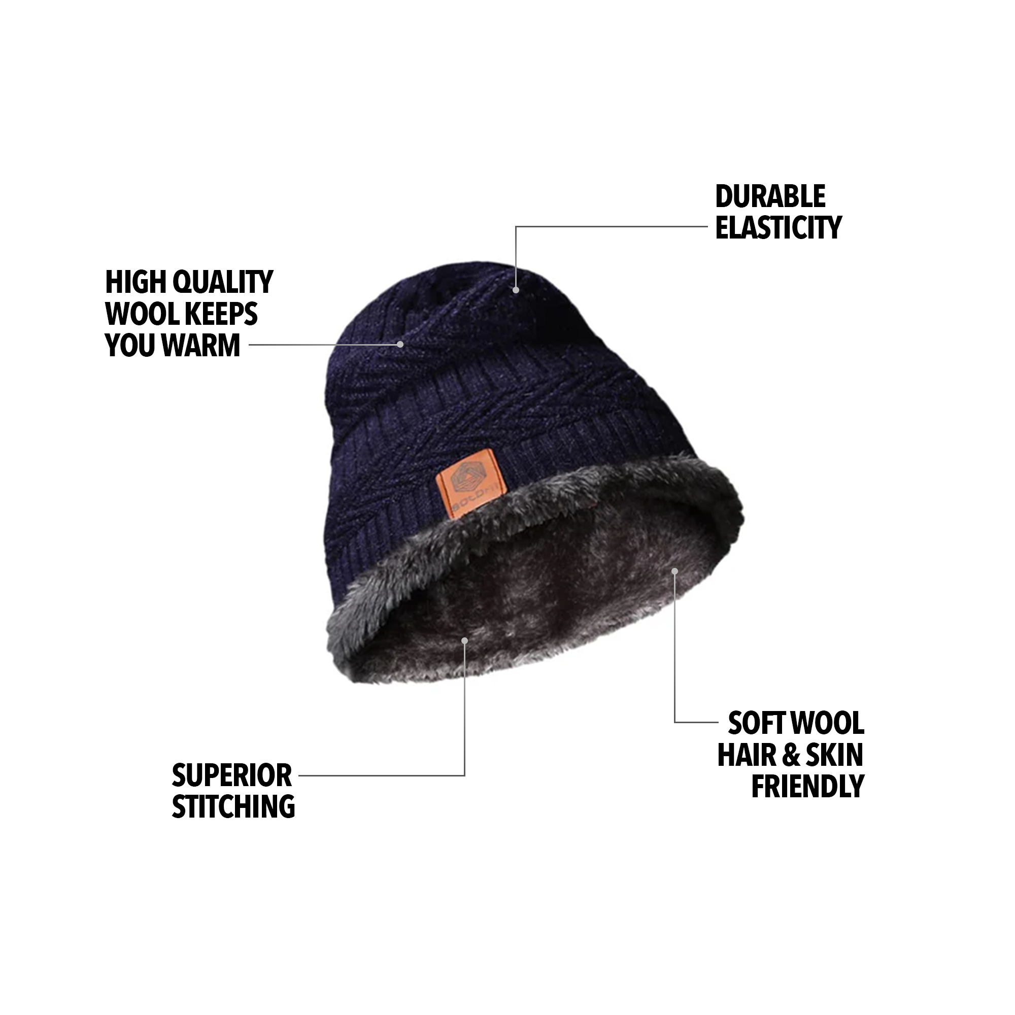 Winter Cap Set with Gloves - Blue Black