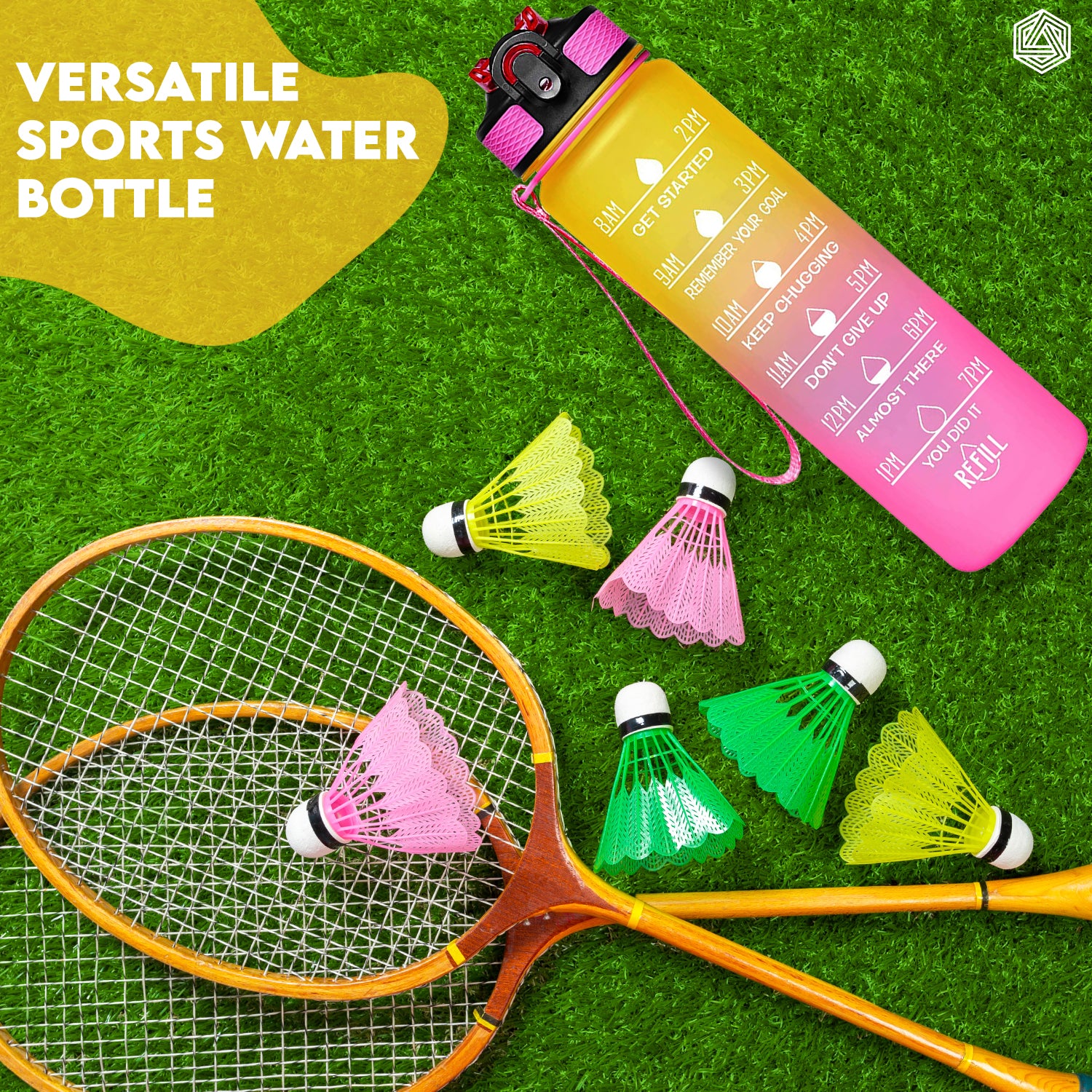 Aqua Motivational Bottle Yellow Pink - 1L