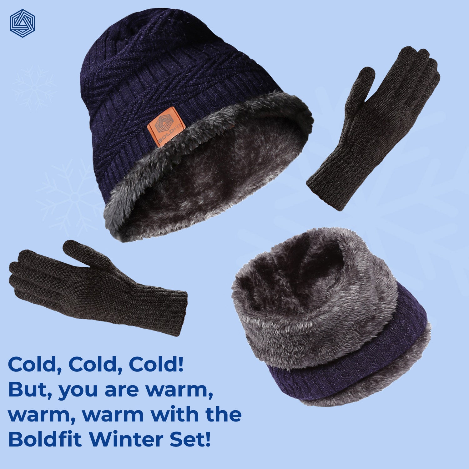 Winter Cap Set with Gloves - Blue Black